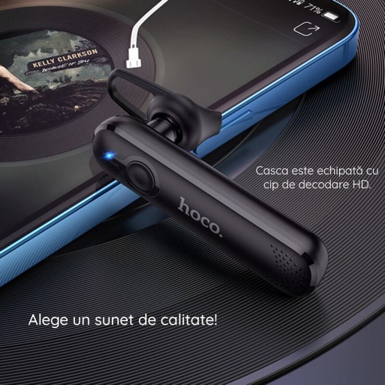 Casca Hoco Hoco - Bluetooth Headset Diamond (E63) - Bluetooth 5.0, Rotary Ear Hook - White 6931474758880