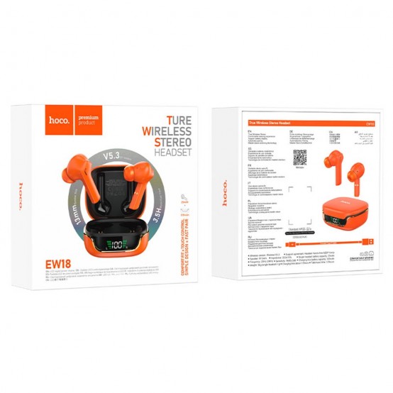 Casca Hoco Wireless Earbuds (EW18) - TWS with Bluetooth 5.3 - Orange EW18