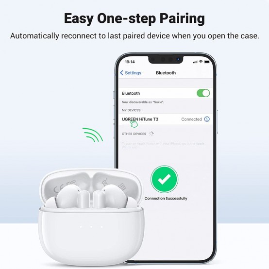 Casca Ugreen Wireless Earbuds HiTune T3 (90206) - Active Noise-Cancelling, BT 5.2 - White 90206