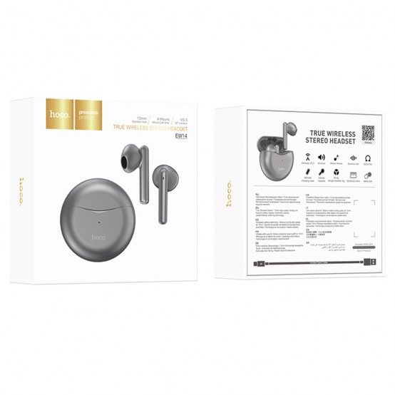 Casca Hoco Wireless Earbuds (EW14) - TWS with Bluetooth 5.3 - Metal Gray EW14