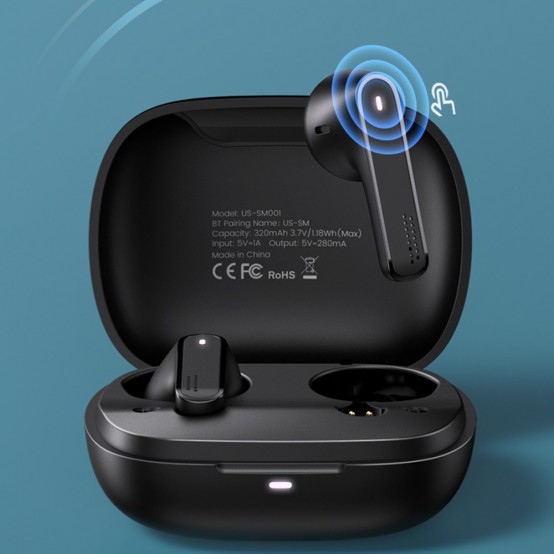 Casca USAMS Wireless Earbuds SM Series (BHUSM02) - TWS with Bluetooth 5.0 - Black BHUSM02