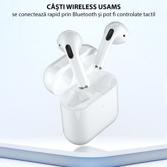 Casca USAMS Wireless Earbuds YY Series (BHUYY01) - TWS with Bluetooth 5.0 - White BHUYY01