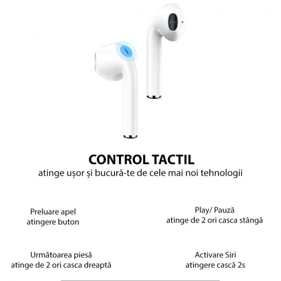 Casca USAMS Wireless Earbuds YA Series (BHUYA01) - TWS with Bluetooth 5.0 - White BHUYA01