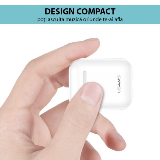 Casca USAMS Wireless Earbuds YA Series (BHUYA01) - TWS with Bluetooth 5.0 - White BHUYA01