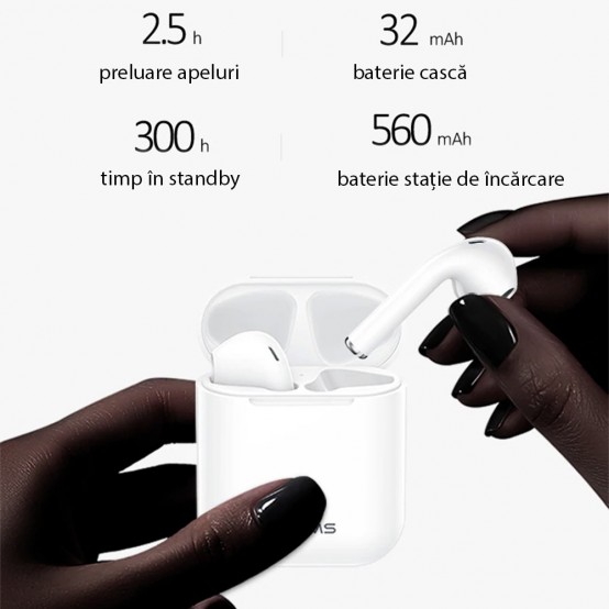 Casca USAMS Wireless Earbuds YA Series (BHUYA01) - TWS with Bluetooth 5.0 - White BHUYA01