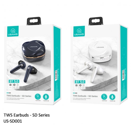 Casca USAMS Wireless Earbuds SD Series (BHUSD01) - TWS with Bluetooth 5.0 - White BHUSD01