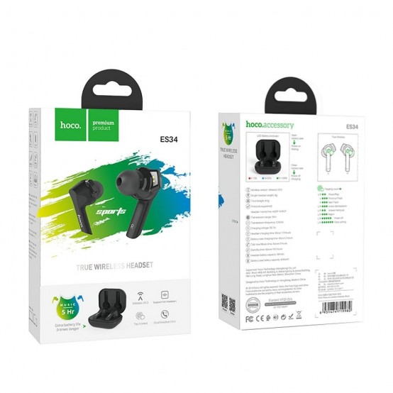 Casca Hoco Wireless Earbuds Pleasure (ES34) - TWS with Bluetooth 5.0 - Black ES34