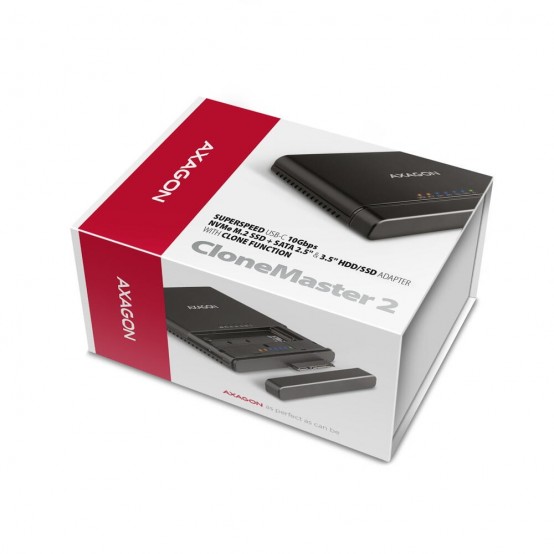 Adaptor Axagon CloneMaster 2, USB-C 3.2 Gen2 la NVMe M2/2.5/3.5 inchi, functie de clonare ADSA-CC