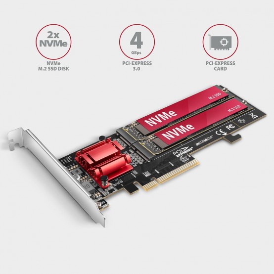 Adaptor Axagon PCIE 3.0 8X,  2X NVME M.2 PCEM2-ND