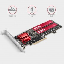 Adaptor Axagon PCIE 3.0 8X,  2X NVME M.2 PCEM2-ND