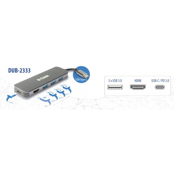 Docking Station D-Link 5-in-1 USB-C Hub with HDMI/Power Delivery DUB-2333