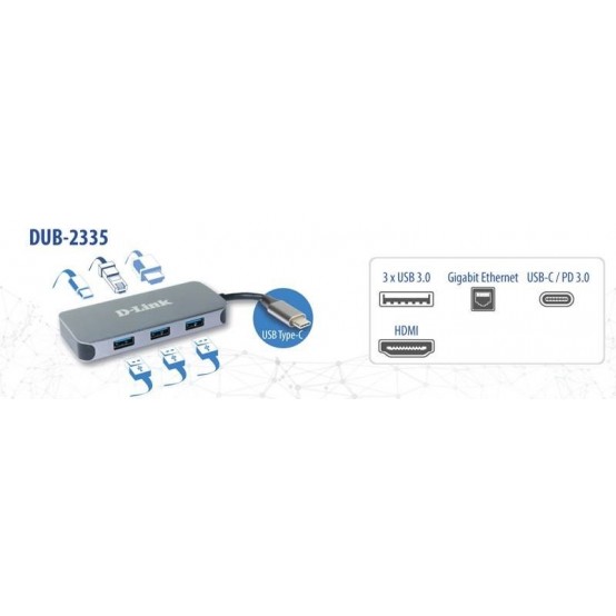 Docking Station D-Link 6-in-1 USB-C Hub with HDMI/Gigabit Ethernet/Power Delivery DUB-2335