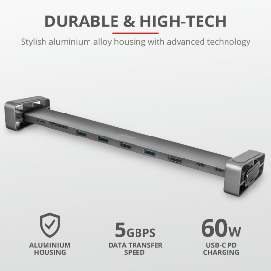 Docking Station Trust Dalyx Aluminium 10-in-1 USB-C Multi-port Dock TR-23417
