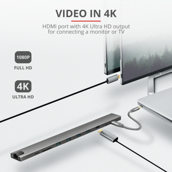 Docking Station Trust Dalyx Aluminium 10-in-1 USB-C Multi-port Dock TR-23417