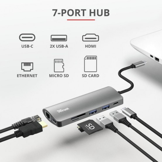 Docking Station Trust Dalyx 7-in-1 USB-C Multiport Adapter TR-23775