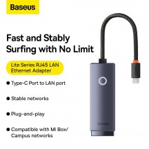 Placa de retea Baseus Lite, USB 2.0 to RJ-45 Gigabit LAN Adapter, metalic WKQX000113