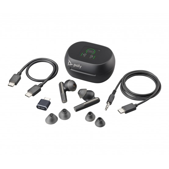Casca HP Poly Voyager Free 60+ UC Carbon Black Earbuds +BT700 USB-C Adapter +Touchscreen Charge Case 7Y8G4AA