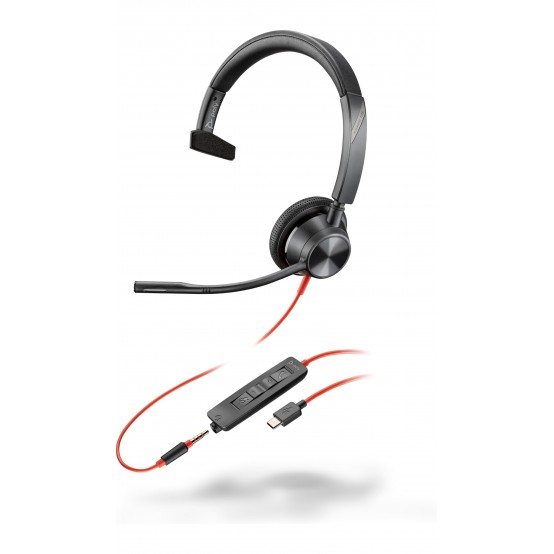 Casca HP Poly Blackwire 3315 Monaural USB-C Headset +3.5mm Plug +USB-C/A Adapter 8X217AA