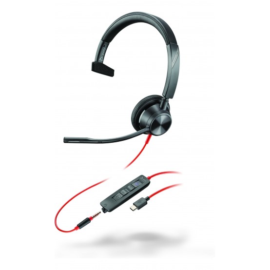 Casca HP Poly Blackwire 3315 Monaural Microsoft Teams Certified USB-C Headset +3.5mm Plug +USB-C/A Adapter 8X218AA