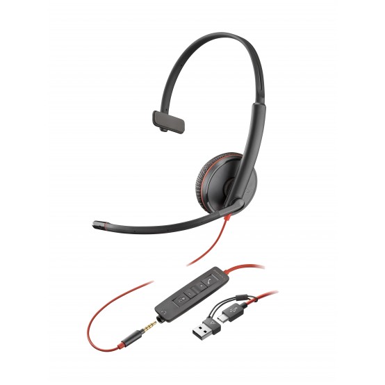 Casca HP Poly Blackwire 3215 Monaural USB-C Headset +3.5mm Plug +USB-C/A Adapter (Bulk) 8X227A6