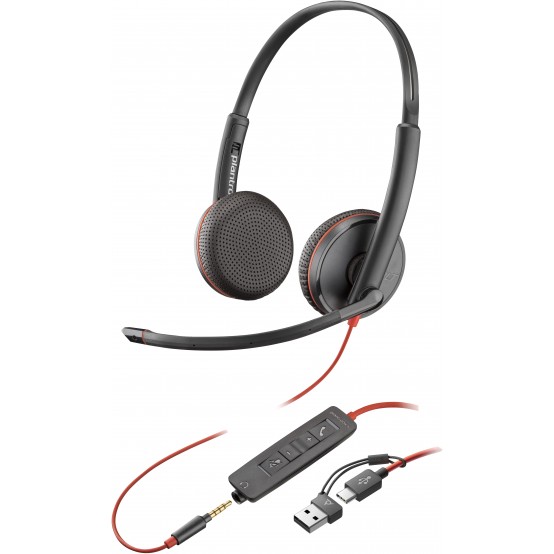 Casca HP Poly Blackwire 3225 Stereo USB-C Headset +3.5mm Plug +USB-C/A Adapter (Bulk) 8X229A6