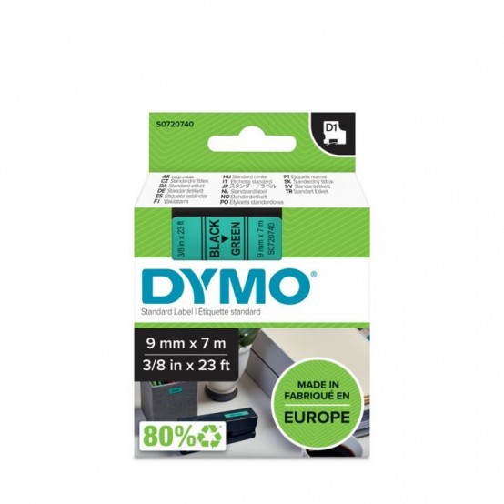 Hartie Dymo S0720740 D1 40919 Tape 9mm x 7m Black on Green DY40919