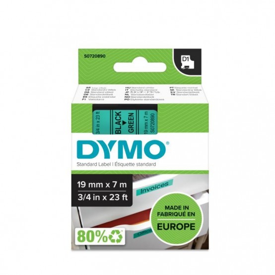 Hartie Dymo S0720890 D1 45809 Tape 19mm x 7m Black on Green DY45809