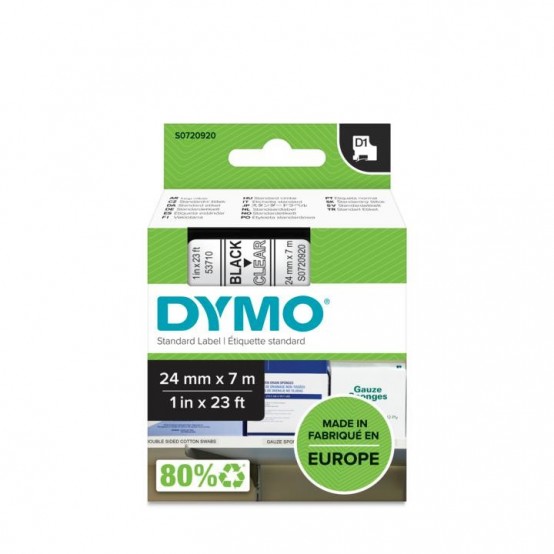 Hartie Dymo S0720920 D1 53710 Tape 24mm x 7m Black on Transparent DY53710