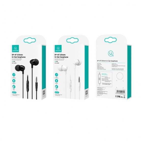 Casca USAMS Wired Earphones EP-47 - Jack 3.5mm with Microphone, 1.2m - White US-SJ594