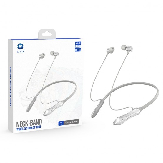 Casca Lito Bluetooth Earphones - Wireless Neckband Earbuds for Sport, with Microphone, Bluetooth V5.3, 160mAh - Silver LT-V135