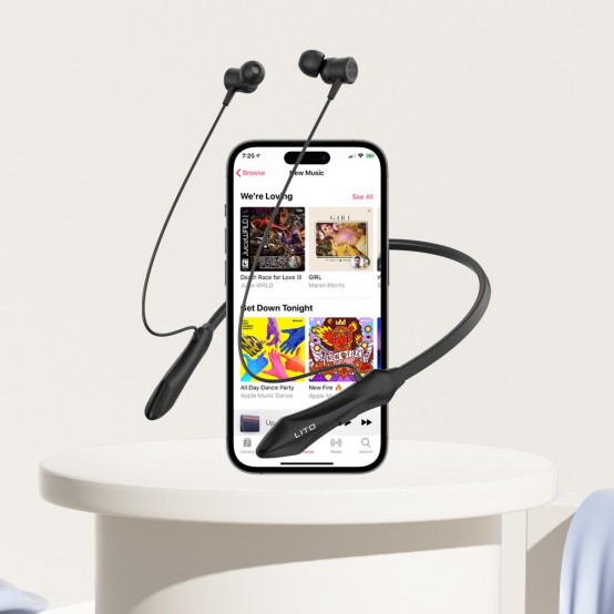 Casca Lito Bluetooth Earphones - Wireless Neckband Earbuds for Sport, with Microphone, Bluetooth V5.3, 160mAh - Black LT-V135
