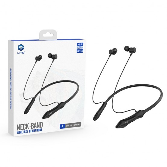 Casca Lito Bluetooth Earphones - Wireless Neckband Earbuds for Sport, with Microphone, Bluetooth V5.3, 160mAh - Black LT-V135