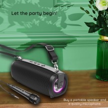 Boxe Hoco Wireless Speaker with Microphone Gallant  - for Outdoor Karaoke Party, RGB, TWS, FM, Bluetooth 5.3, 10W - Black BS55