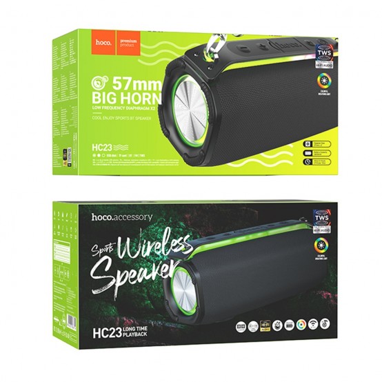Boxe Hoco Wireless Speaker Rick Sports  - with Shoulder Strap, Bluetooth 5.3, TF, USB, AUX, FM, RGB Lights, 10W - Black HC23
