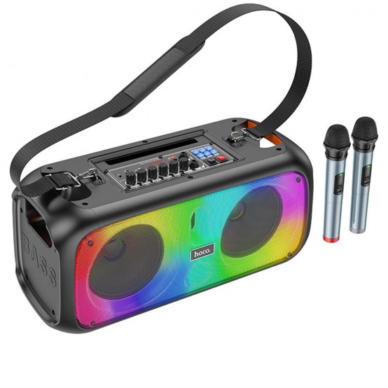 Boxe Hoco Wireless Speaker Party  - BT 5.1, TF Card, USB, AUX, FM, with Dual Mic and RGB Lights, 30W - Black BS54