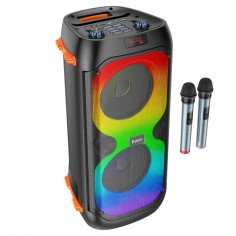 Boxe Hoco Wireless Speaker Manhattan  - BT V5.1, TF Card, USB, AUX, FM, 40W, 3600mAh, with Mic and RGB Lights - Black BS53