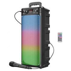 Boxe Hoco Wireless Speaker Billowing  - Bluetooth 5.0, TWS, FM, USB, TF Card, AUX, with Mic and RGB Lights - Black BS52