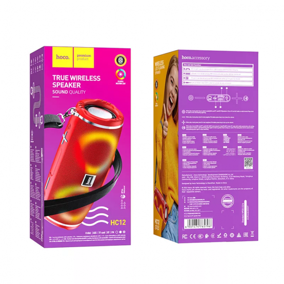 Boxe Hoco Wireless Speaker Sports  - Bluetooth 5.0, Shoulder Strap, 10W - Red HC12