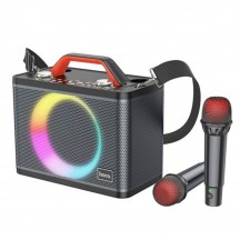 Boxe Hoco Portable Speaker with Dual Wireless Microphone Jenny  - for Karaoke Sessions, RGB Lights, TWS, 25W - Black BS57