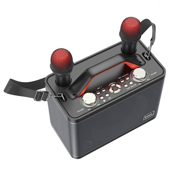 Boxe Hoco Portable Speaker with Dual Wireless Microphone Jenny  - for Karaoke Sessions, RGB Lights, TWS, 25W - Black BS57
