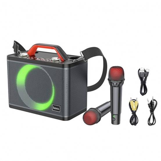 Boxe Hoco Portable Speaker with Dual Wireless Microphone Jenny  - for Karaoke Sessions, RGB Lights, TWS, 25W - Black BS57