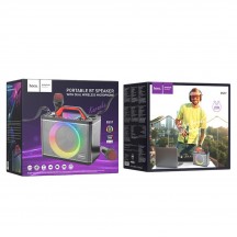Boxe Hoco Portable Speaker with Dual Wireless Microphone Jenny  - for Karaoke Sessions, RGB Lights, TWS, 25W - Black BS57