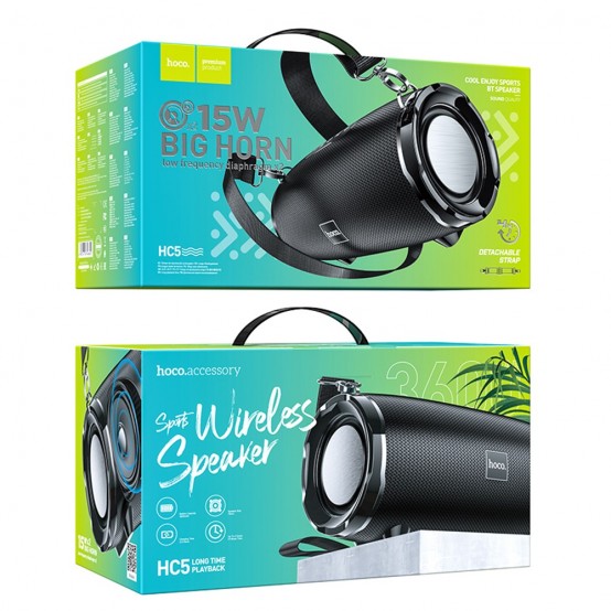 Boxe Hoco Wireless Speaker Cool Enjoy Sports  - BT, FM, TF, USB, AUX Compatible - Black HC5
