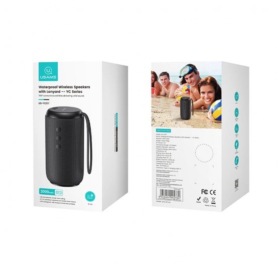 Boxe USAMS Wireless Speaker YC Series  - Waterproof, for Outdoor with Lanyard and Bluetooth 5.0, IPX7 - Black US-YC011