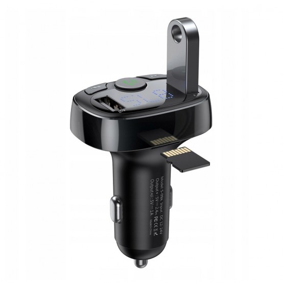Modulator FM Baseus FM Modulator and Car Charger S-09A  - T Typed, 2xUSB-A with LED Display - Black CCTM-01