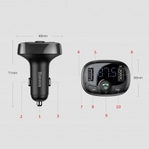 Modulator FM Baseus FM Modulator and Car Charger S-09A  - T Typed, 2xUSB-A with LED Display - Black CCTM-01