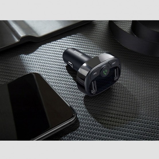 Modulator FM Baseus FM Modulator and Car Charger S-09A  - T Typed, 2xUSB-A with LED Display - Black CCTM-01