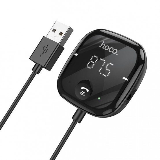 Modulator FM Hoco FM Modulator Unity  - Car Bluetooth Transmitter, TF Card, Aux, LED Display with USB Cable 135cm - Black E65