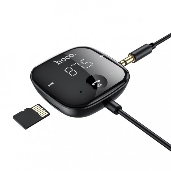 Modulator FM Hoco FM Modulator Unity  - Car Bluetooth Transmitter, TF Card, Aux, LED Display with USB Cable 135cm - Black E65