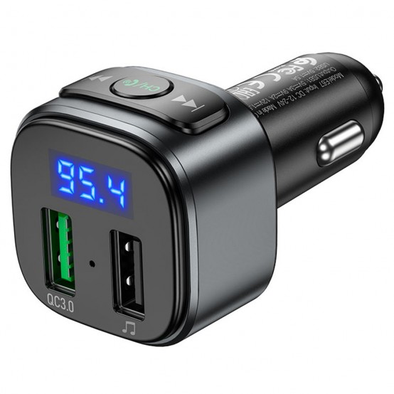 Modulator FM Hoco FM Modulator and Car Charger Fighter  - Fast Charging Bluetooth Transmitter, USB QC3.0, LED Display, 18W - Bl